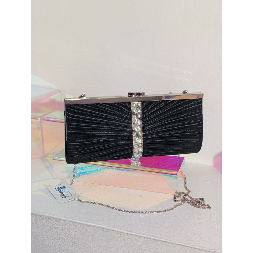 Cruise Club Black Rhinestone Evening Bag Clutch Y2K Formal Purse NEW w/ Tags